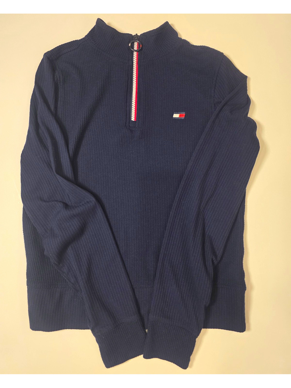 Tommy Hilfiger Women's Small S Blue Thermal Waffle Knit 1/4 Zip Sweatshirt